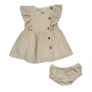 Vignette Geo Dress: Girls Ruffle Sleeve Button Front With Bloomers
